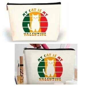 NWT My Cat Is My Valentine Zipper Makeup Bag, Versatile Carry-On Pouch